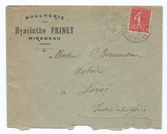 1559 - Lettre 1926  Boucherie Hyacinthe PRINET Mirebeau Vienne Pour Lerné Bernardeau - 1921-1960: Modern Period