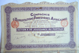 ACTION COMPAGNIE D'EXPLOITATIONS FORESTIERES AFRICAINES  -  1931 TITRE 076893 - Afrika