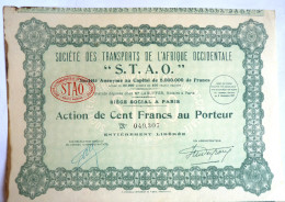 ACTION SOCIETE DES TRANSPORTS DE L'AFRIQUE OCCIDENTALE S.T.A..0. -  1927 TITRE 049307 - Afrika