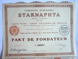 ACTION COMPAGNIE PETROLIFERE STARNAPHTA  - 1926 TITRE 00887 - Petróleo