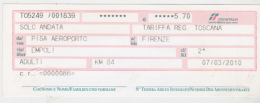 BIGLIETTO TRENITALIA TRENO DA PISA A FIRENZE 2010 - Europa