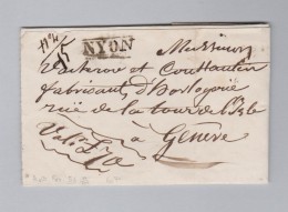 Heimat Schweiz VD NYON Langstempel 1857-05-23 Brief Ohne Marke Nach Genf - Briefe U. Dokumente