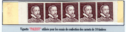 M. De Cheffer 0,40F Rouge Carminé (1536B**)  Carnets De 10 Timbres: Vignette "Palissy" Utilise Pour Les Essais De Confec - 1967-1970 Marianna Di Cheffer