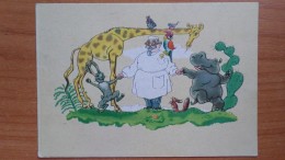 Doctor Dolittle - Giraffe - Hippo - Cactus -  - Old Soviet  PC - 1957 - Very Rare! - Flusspferde