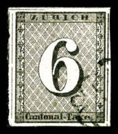 O N°10, Zürich 6 R, Fond Lignes Rouge Horizontale, SUPERBE (signé/certificats)   Qualité: O ... - 1843-1852 Timbres Cantonaux Et  Fédéraux