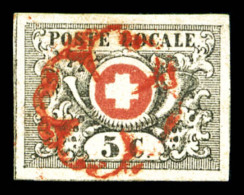 O N°6, Vaud 5c Noir Sur Rouge, Obl Rosette De Génève Rouge, SUPERBE (signé/certificats)  ... - 1843-1852 Kantonalmarken Und Bundesmarken