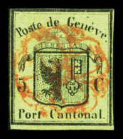 O N°2, 5c Noir S Vert Obl Rosette, SUPERBE (signé/certificats)   Qualité: O   Cote: 1600 Euros - 1843-1852 Timbres Cantonaux Et  Fédéraux