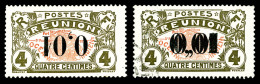 * N°83a/b, 0.01 S 4: Surcharge Renversée Et Double Surcharge (Obl), Les 2 Ex TB (signé Brun)  ... - Unused Stamps