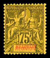 (*) N°43a, 75c Violet-noir Sur Jaune: Double 'REUNION', TTB (signé Calves/certificat)   Qualité:... - Unused Stamps