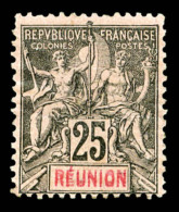 * N°39a, 25c Noir Sur Rose: Double 'REUNION', TTB (signé Calves/certificat)   Qualité: *   Cote:... - Unused Stamps