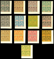 (*) N°31/43, Série De 1892, Tirage Sur Bristol Dentelure Figurée En Blocs De 4 Cdf, Les 13... - Unused Stamps