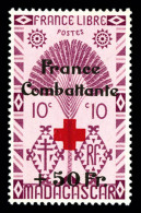** N°294D, (N° Maury), NON EMIS: Type Ravenela, 10c Lilas Rose Surchargé 'France Combattante +50F Et... - Unused Stamps