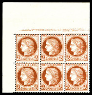** N°51, 2c Rouge-brun En Bloc De Six Coin De Feuille, Fraîcheur Postale (certificat)   Qualité:... - 1871-1875 Ceres