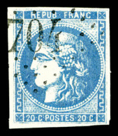 O N°46Ad, 20c Bleu Outremer Type III Rep 2, TB (signé Calves/certificat)   Qualité: O   Cote: 850... - 1870 Uitgave Van Bordeaux