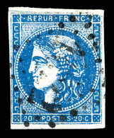 O N°45Cb, 20c Outremer Type II Report 3, Légère Restauration Esthetique, Très Jolie... - 1870 Bordeaux Printing