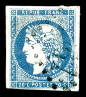 O N°44B, 20c Bleu Type I Report 2 Obl GC, TB (signé/certificat)   Qualité: O   Cote: 825 Euros - 1870 Bordeaux Printing