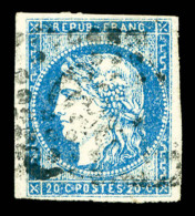 O N°44A, 20c Bleu Type I Report 1, TB (signé Margues/certificat)   Qualité: O   Cote: 725 Euros - 1870 Bordeaux Printing
