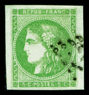 O N°42B, 5c Vert-jaune Rep 2, Belles Marges, SUP (signé Scheller/certificat)   Qualité: O - 1870 Bordeaux Printing