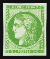 ** N°42B, 5c Vert-jaune Rep 2, Fraîcheur Postale, SUP (certificat)   Qualité: ** - 1870 Bordeaux Printing