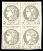 * N°41Ba, 4c Gris-jaunâtre Report 2 En Bloc De Quatre, Fraîs, SUPERBE (Signé... - 1870 Bordeaux Printing