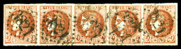O N°40B, 2c Brun Report 2, Bande De Cinq Horizontale, Très Jolie Pièce (signé/certificat) ... - 1870 Bordeaux Printing