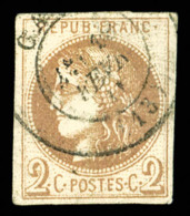 O N°40A, 2c Chocolat Clair Rep 1 Obl Càd, Léger Pli Horizontal Sinon TB (signé... - 1870 Bordeaux Printing