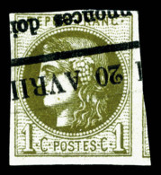 O N°39Cc, 1c Olive-bronze Obl Typo Des Journaux, TTB (signé)   Qualité: O   Cote: 325 Euros - 1870 Emission De Bordeaux