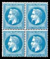 ** N°29B, 20c Bleu Type II En Bloc De Quatre, FRAÎCHEUR POSTALE, SUPERBE (certificat)    Qualité:... - 1863-1870 Napoléon III Lauré