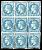 ** N°29B, 20c Bleu Type II En Bloc De 9 Exemplaires (2ex*), Fraîcheur Postale, Très Bon Centrage,... - 1863-1870 Napoleon III With Laurels