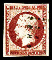 O N°18a, 1F Carmin Foncé Obl Gros Points, Restauré, Belle Présentation (certificat)  ... - 1853-1860 Napoléon III