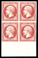 ** N°17Ba, 80c Rose-vif En Bloc De Quatre Bas De Feuille Integral (1ex*), Fraîcheur Postale. SUPERBE.... - 1853-1860 Napoléon III