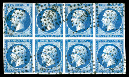 O N°14B, 20c Bleu Type II En Bloc De Huit Obl PC 3702. TTB. R.R. (certificat)   Qualité: O - 1853-1860 Napoléon III.