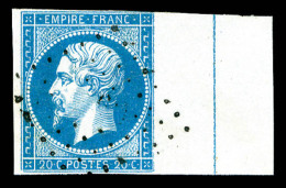 O N°14Ai, 20c Bleu Bord De Feuille Latéral Avec Filet D'encadrement, TB (signé Calves/certificat)... - 1853-1860 Napoleone III