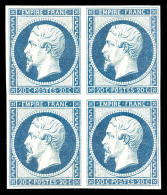 ** N°14Af, 20c Bleu Laiteux Type I En Bloc De Quatre (2 T*), Fraîcheur Postale, SUP (signé... - 1853-1860 Napoléon III.