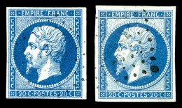 O N°14Ad/Ba, 20c Bleu Sur Vert Type I Et II, Les 2 Exemplaires TB (signés Brun)   Qualité: O  ... - 1853-1860 Napoleon III