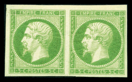 * N°12, 5c Vert-jaune Clair Sur Verdâtre En Paire, Belles Marges Et Nuance Rare. SUPERBE (certificat)  ... - 1853-1860 Napoleon III