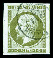 O N°11, 1c Olive, Grandes Marges, 2 Voisins, Pièce Choisie, TTB   Qualité: O - 1853-1860 Napoleon III