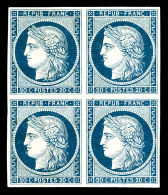 (*) N°8, Non émis, 20c Bleu: Essais Sur Papier Bristol En Bloc De Quatre, Très Jolie... - 1849-1850 Ceres