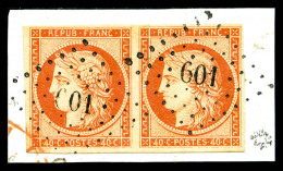 O N°5, 40c Orange En Paire Sur Petit Fragment Oblitération PC, TTB (certificat)   Qualité: O  ... - 1849-1850 Cérès