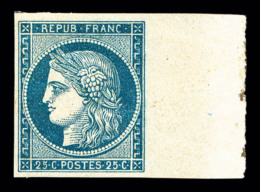 * N°4, 25c Bleu, Rare Essai Dans La Couleur Du Timbre, Grand Bord De Feuille Latéral Avec Fond De... - 1849-1850 Ceres