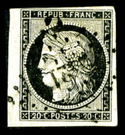 O N°3a, 20c Noir Sur Blanc Obl PC. Petit Bord De Feuille. SUP (signé Calves/certificats)  ... - 1849-1850 Cérès