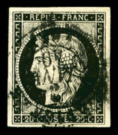O N°3, 20c Noir Obl T15 De Perpignan 3 Janvier 49. TTB. R.R (signé Calves/certificat)   Qualité:... - 1849-1850 Cérès