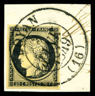 O N°3, 20c Noir Obl Grand Càd T13 De Royan 3 Janvier 1849 Sur Son Support. SUP. R.R (signé... - 1849-1850 Ceres