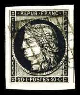 O N°3, 20c Noir, 2 Voisins, Grandes Marges, Pièce Choisie, SUP (signé Margues)   Qualité:... - 1849-1850 Cérès