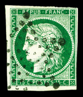 O N°2c, 15c VERT TRES FONCE, Très Jolie Nuance, Rare, TB (signé Calves/certificat)  ... - 1849-1850 Cérès