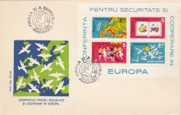#T227 EUROPE MAP, SECURITY AND COOPERATION, DOVES, CHILDREN, PEACE, COVERS FDC  1975, ROMANIA. - FDC
