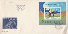 #T233  SOCCER, OLIMPIC GAMES, MUNCHEN'72 ,COVERS FDC, BLOCK, 1972, ROMANIA. - FDC