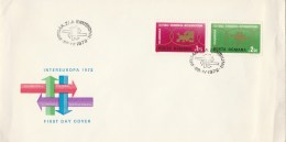 #T234 INTEREUROPA, CULTURAL AND ECONOMICAL COLLABORATION ,COVERS FDC, STAMPS IN PAIR, 1972, ROMANIA. - FDC