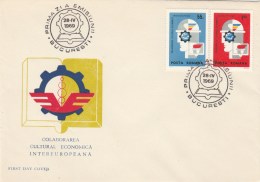 #BV3581 INTEREUROPEAN, ECONOMICA AND CULTURAL COLLABORATION, COVERS FDC , 1969, ROMANIA. - FDC