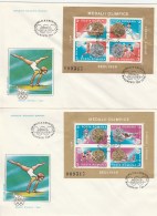 #T239  OLIMPIC MEDALS, GYMNASTICS, SHOOTING, BOXING, WEIGHTLIFTING, COVERS FDC X 2,  1988, ROMANIA. - FDC